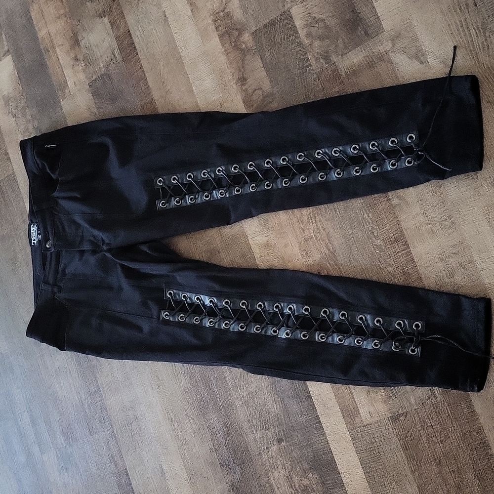 NWOT TRIPP NYC Black Vegan Leather Trim Lace Up Plus Size Pants 18